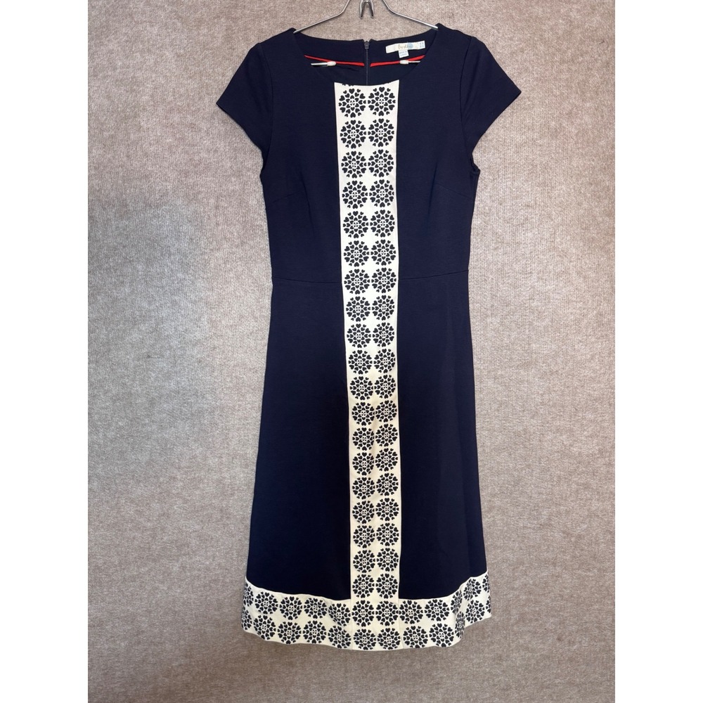 Boden Dress Women US 10 Navy Blue Floral Panel Fit Flare Mod Retro